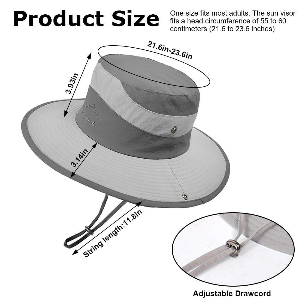 GUSTAVE Bucket Hat Summer Cap - UPF 50+ Sun Protection, Adjustable Wide Brim, Breathable Mesh, Unisex Design For Beach, Camping & Fishing, Flip-Up Option, Gray