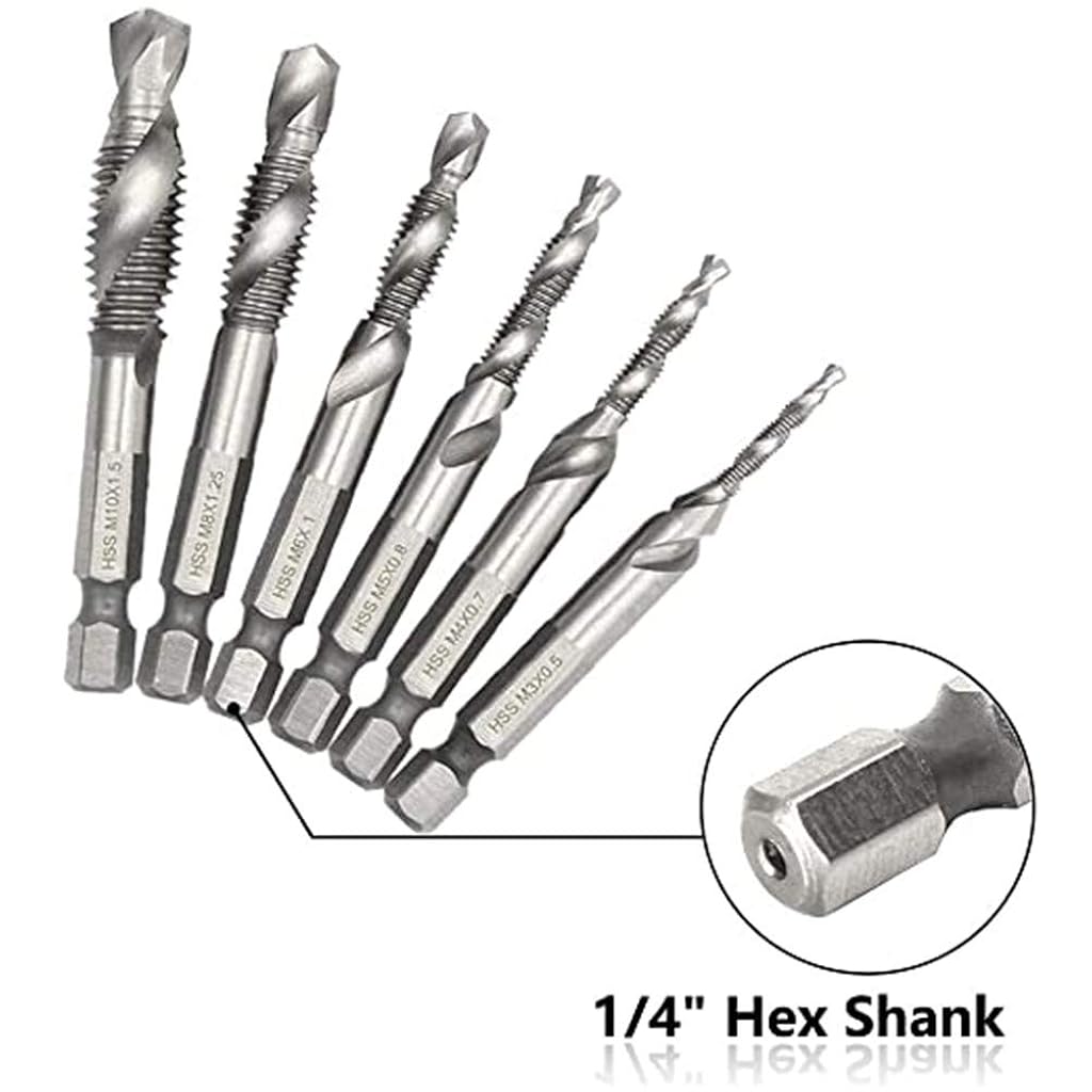 Serplex 6 Machine Screw Tap Set HSS Titanium Spiral Flute Drill Taps Metric M3 M4 M5 M6 M8 M10 Thread Tapping Tool 1/4