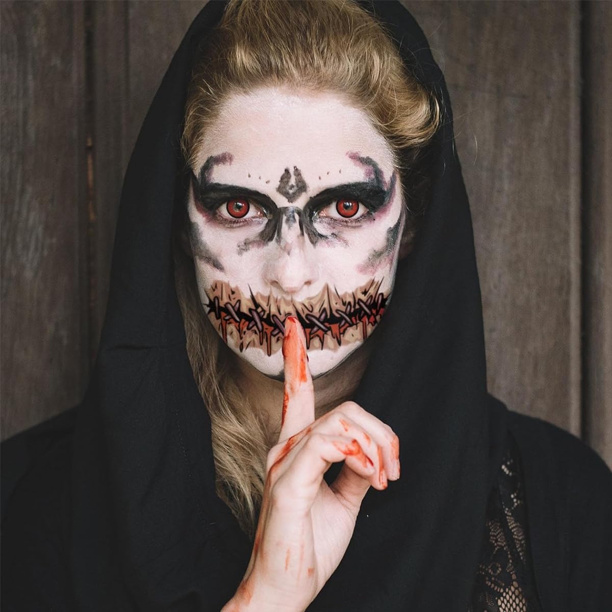 MAYCREATE Halloween Horror Face Stickers Horror Smile Mouth Stickers Temporary Tattoo Stickers 3D Realistic Face Tattoo Stickers Halloween Scary Vampire Venom Cosplay Makeup Stickers, 10 Sheet