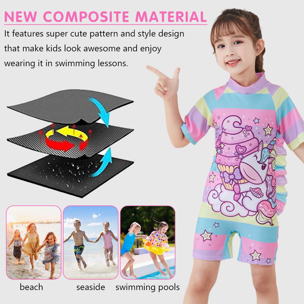 PALAY Girls Swimsuit One Piece Cartoon Unicorn Swimsuit Set with Swim Cap Girls Swimsuit for 6-8 Years Girls Swimwear for Swimming Pool, Beach Tour Swimwear Beachwear for Girls, XL