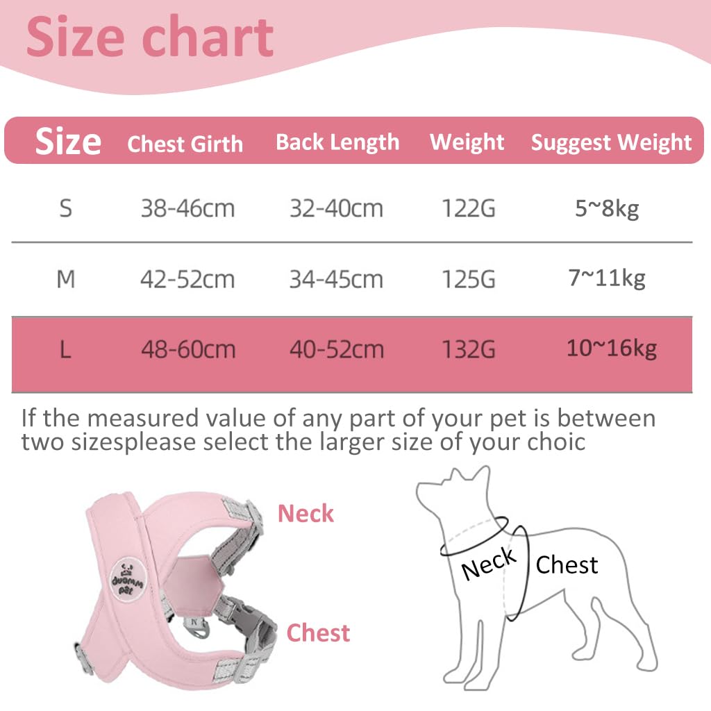 Qpets Dog Harness Pink, V Neck Dog Leash Set for Big Medium Dog, Ajustable Dog Harness, Dog Vest Harness with Leash, Safe Reflective Strap Dog Belt (Suitable for 10-16 kg)