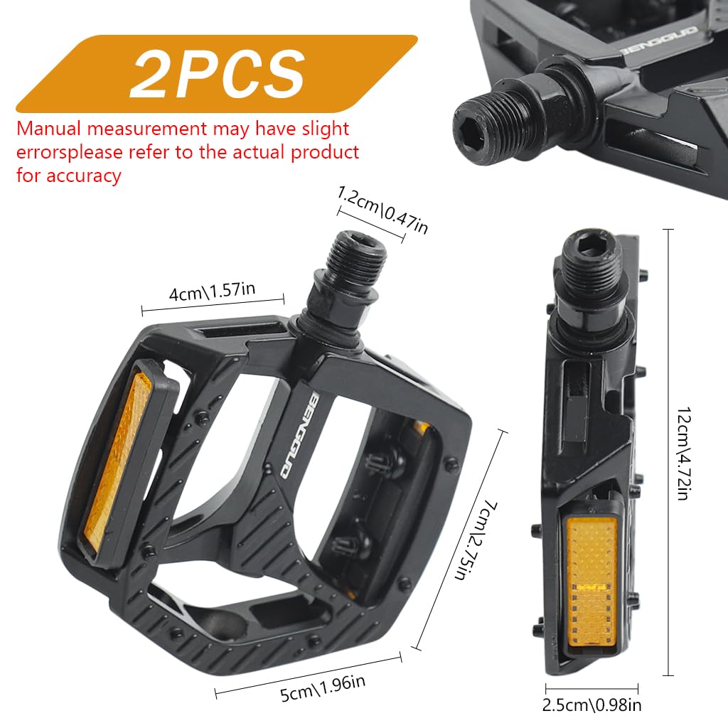 Proberos 2Pcs Mountain Bike Pedals 9/16 Inch Universal Aluminum alloy Wide Flat Pedals for Mountain Bike Anti-slip Flat Pedals Replacement Bike Pedals for Bike Motification