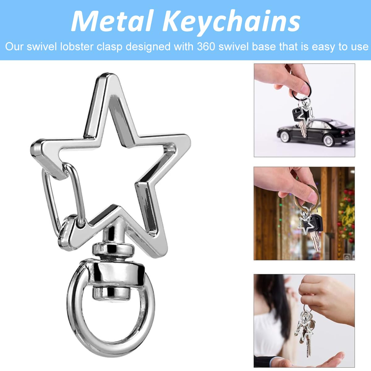 PALAY 50Pcs Star Key Rings, Metal Loops Rings Open Jump Ring Connector Key Rings for Jewelry Findings, Making Spring Rings, Art and Craft, DIY, Making Handbag Keychain