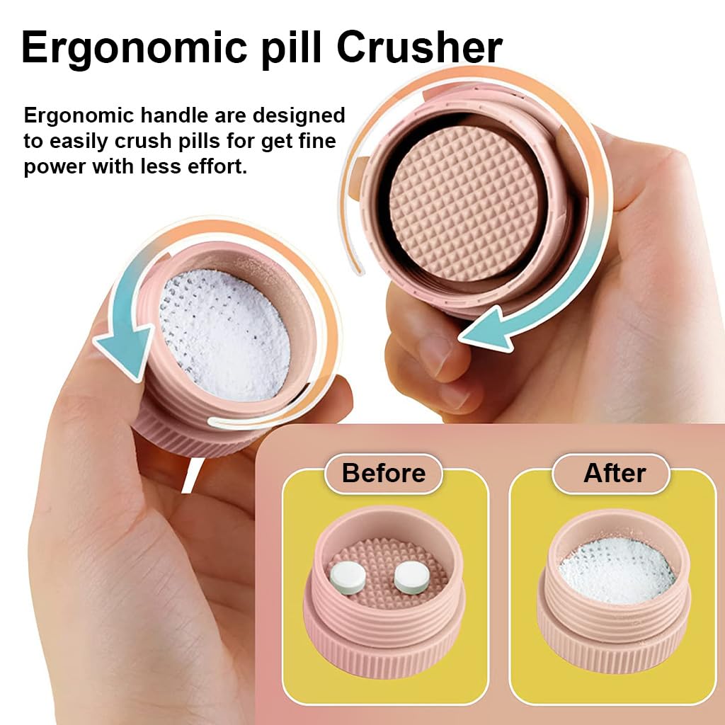 HANNEA Pill Box with Tablet Cutter and Grinder Travel Pill Cutter with Drinking Cup 4 in 1 Tablet Cutter with Two Built-in Pill Box for Large Pills, Vitamins, Cod Liver Oil, Supplements, Medication
