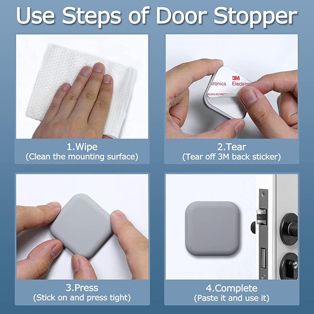 HASTHIP 4Pcs Door Wall Protectors, Self-Adhesive Rubber Stop from Door Knobs Rubber, Soft Reusable Rubber Wall Protectors Shield for Preventing Damage to Cabinet, Handle, Bed