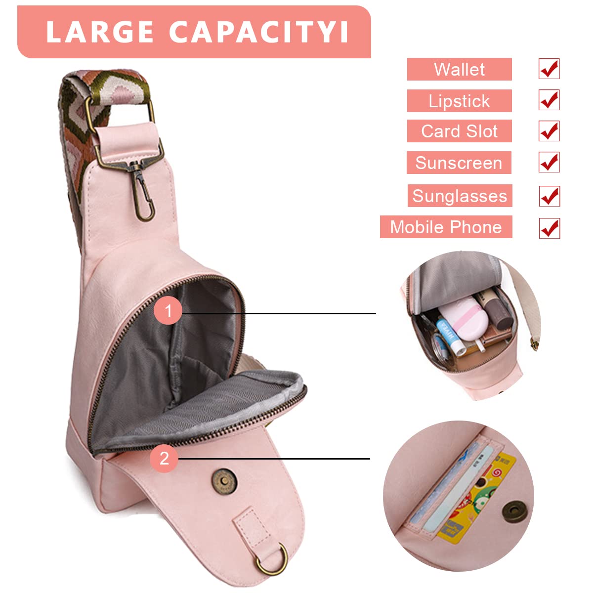 PALAY Cross-Body Chest Bag PU Phone Bag for Women Shoulder Bag with Adjustable Strap Sling Bag, Shoulder Bag for Daily Commuting, Travel(pink)