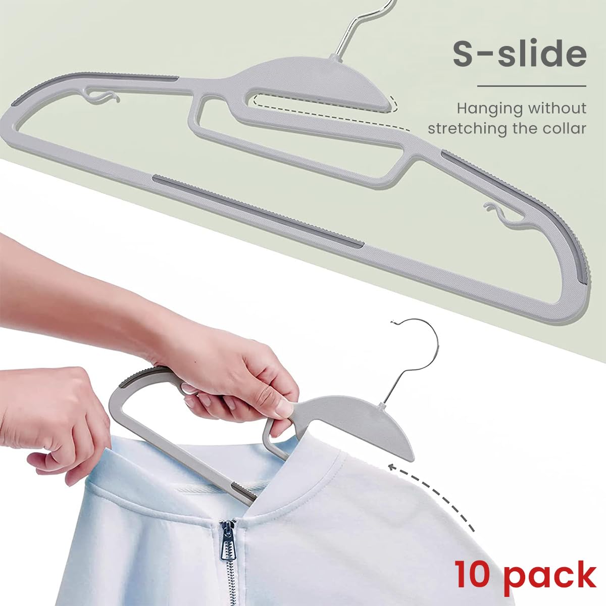 HASTHIP 10pcs Plastic Clothes Hangers Dry Wet Hangers Space Saving Clothes Hangers, Durable Clothes Hangers with Non-Slip Pads, Clothes Hanger for Bedroom Closet Wardrobe for Shirts, Pants, Scarves