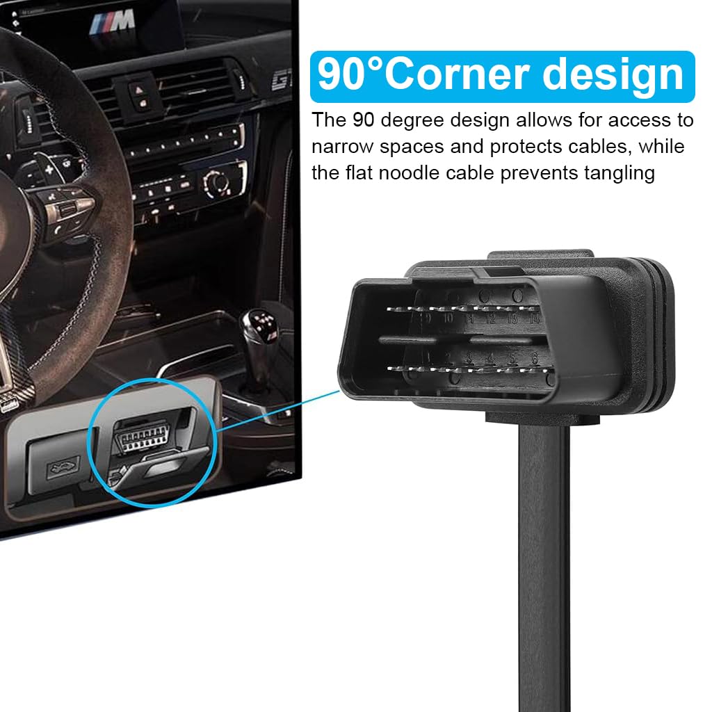 STHIRA OBD2 Extension Cable, 16 Pin Extension Cable for OBDII Scanner, 23.6'' Ultra-Thin OBDII Male to Female Extension Cable Diagnostic Extender Cord Adapter