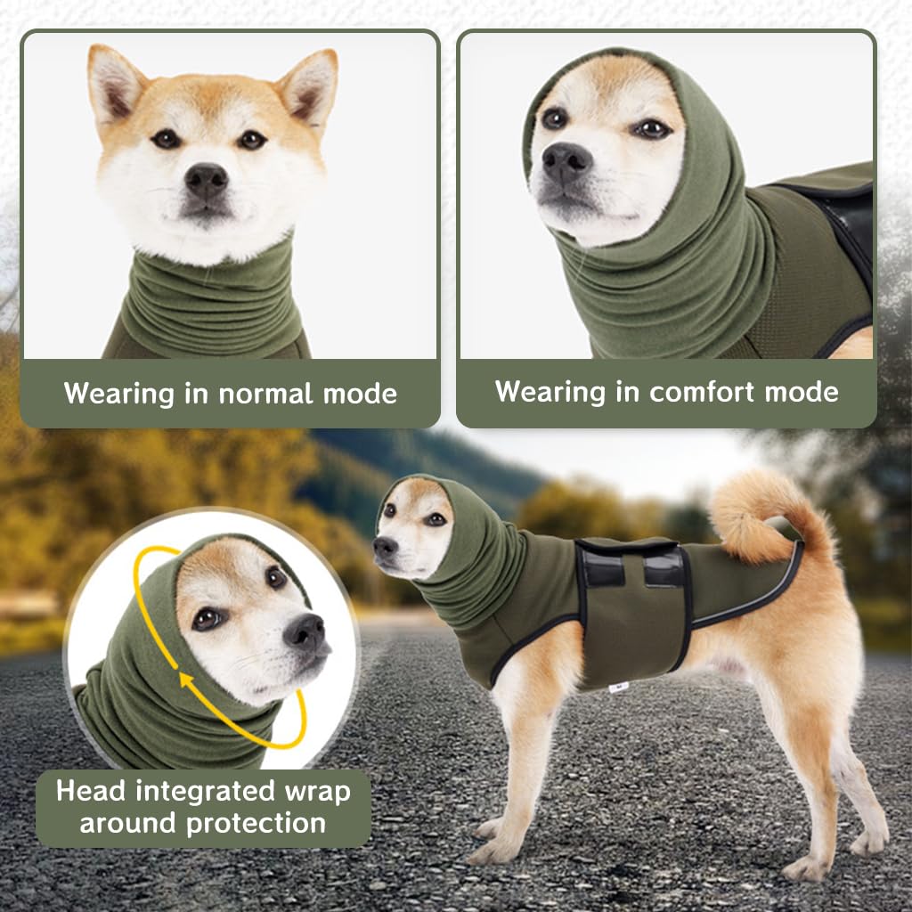 Qpets Dog Clothes with Head Wrap Comforting Dog Clothes for Large Medium Breeds Dog Anxiety Jacket Adjustable Hook and Loop Closure Breathable All Season Dog Jacket for 20-30kg Dogs, XXL