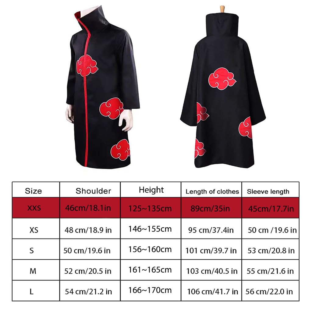 PATPAT Akatsuki Anime Cosplay Costumes for Women Men 4Pcs Set, Ninja Uchiha Itachi Cloak Long Robe for Adults Teens with Headband, Necklace & Ring for Halloween Cosplay Party (2XL)