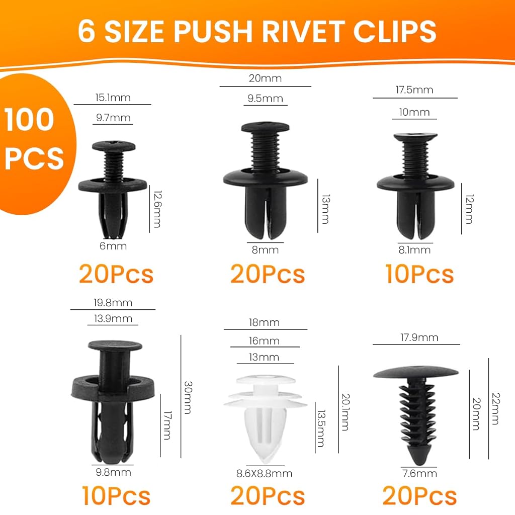 STHIRA Universal Car Bumper Retainer Clip Kit 100 Pcs Assorted Plastic Rivets Fasteners with 5 Fastener Removal Tools for Ford, GM, Chrysler, Toyota Car Tools for Trim, Fender, Radiator Shield