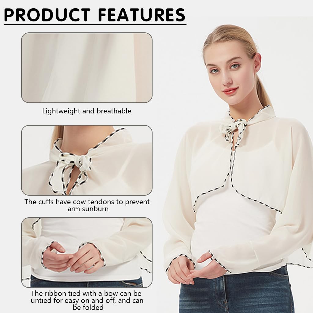 PALAY Chiffon Shawl Shrug for Women Sun Protection Sheer Cardigan Capes Wraps Loose Summer Arm Sleeves Travel Beach Shrug for Biking Cycling Driving Fishing