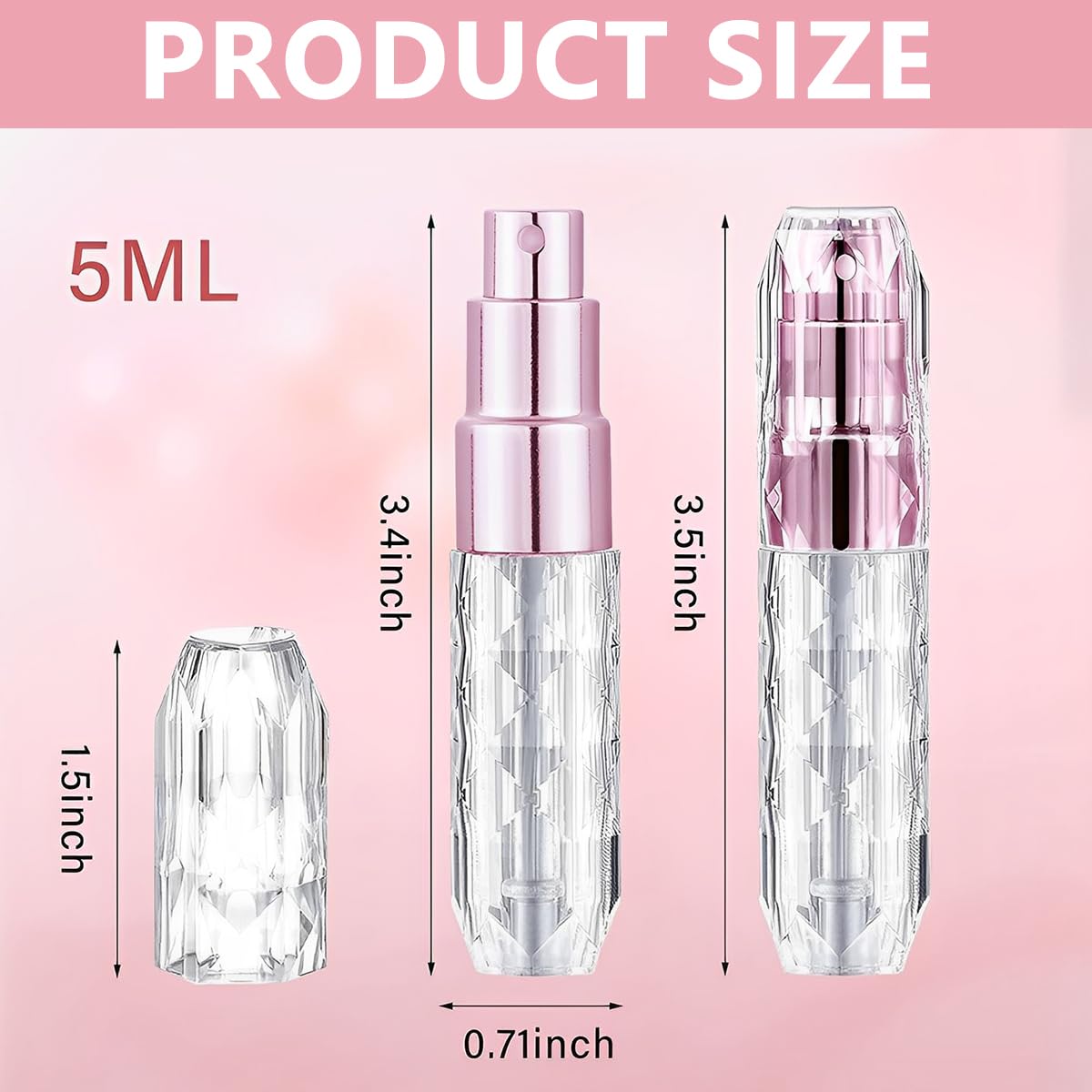 MAYCREATE 3pcs Mini Perfume Refill Bottle, 5ml Travel Refillable Perfume Bottle Atomizer, Stylish Acrylic Perfume Spray Bottle Self Pumping Dispenser for Women Men Gift