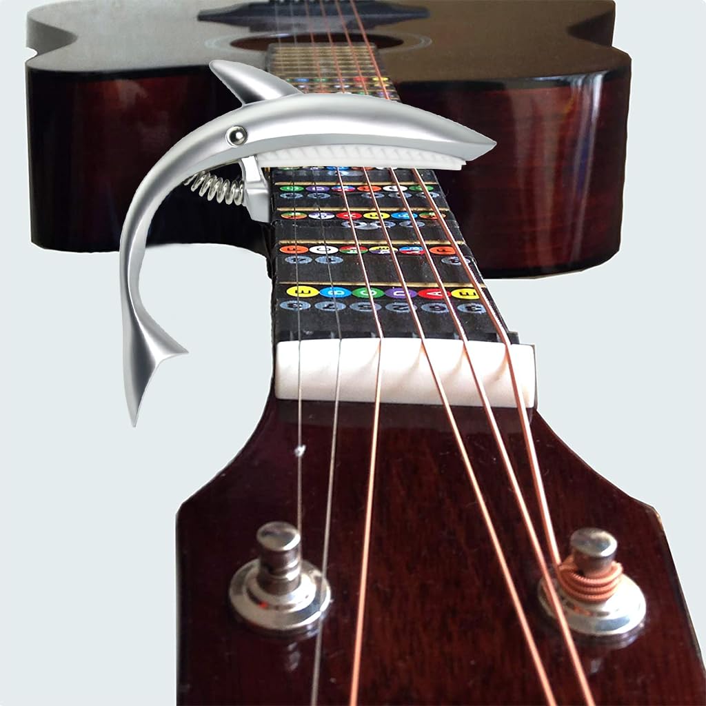 ZORBES Guitar Capo, Zinc Alloy Capo for Acoustic Guitar, Spring Loaded Capo for Electric Guitar Ukulele Creative Shark Guitar Capo, Silver