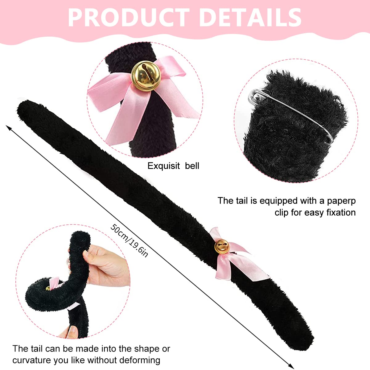 PALAY Cat Ears Headband for Women Girls - Furry Fox Ears Hair Band, Lace Neck Choker & Fur Tail Set, Bow Bells Headwear Hair Hoop Anime Cosplay Costumes for Halloween Party
