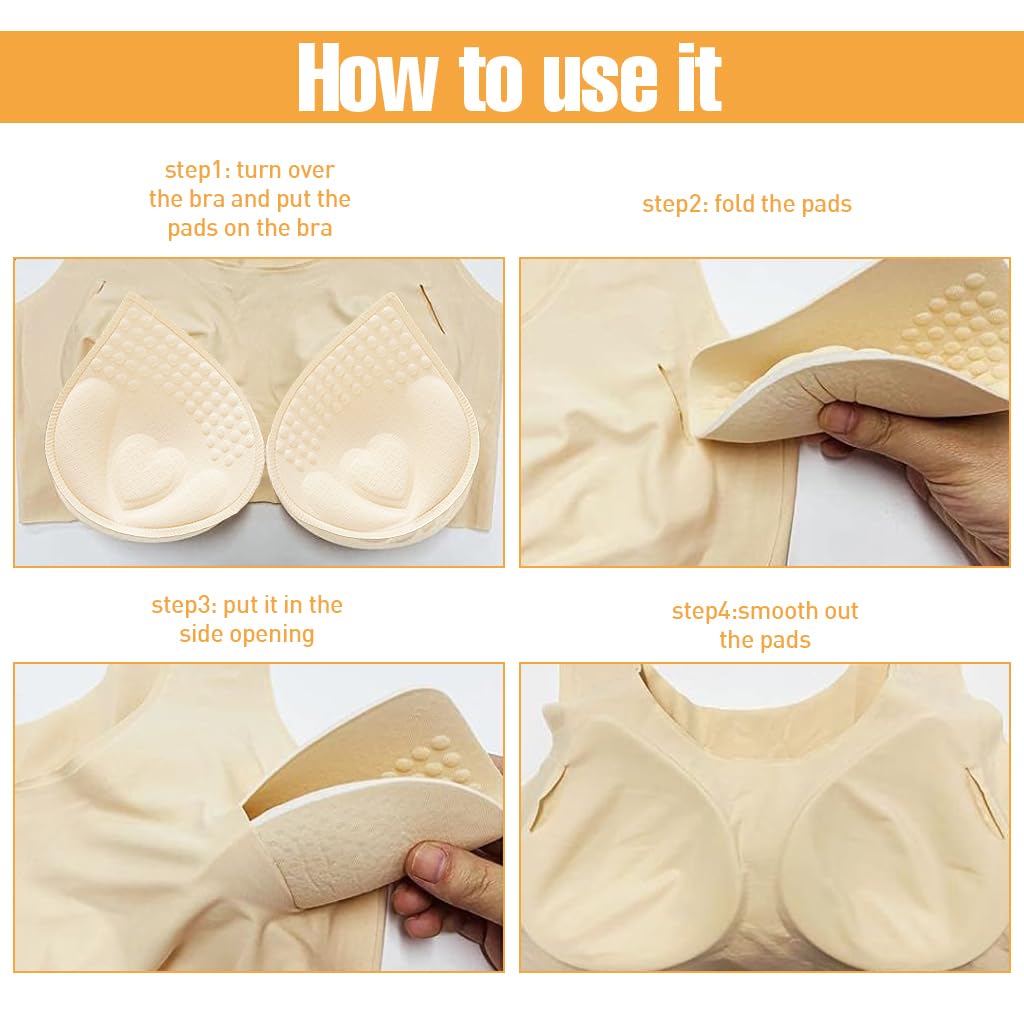 PALAY Bra Pads Inserts, 2 Pairs Bras Inserts for Sports Bras, Bra Cups Inserts for Bikini Tops (Size M fits A/B cups)