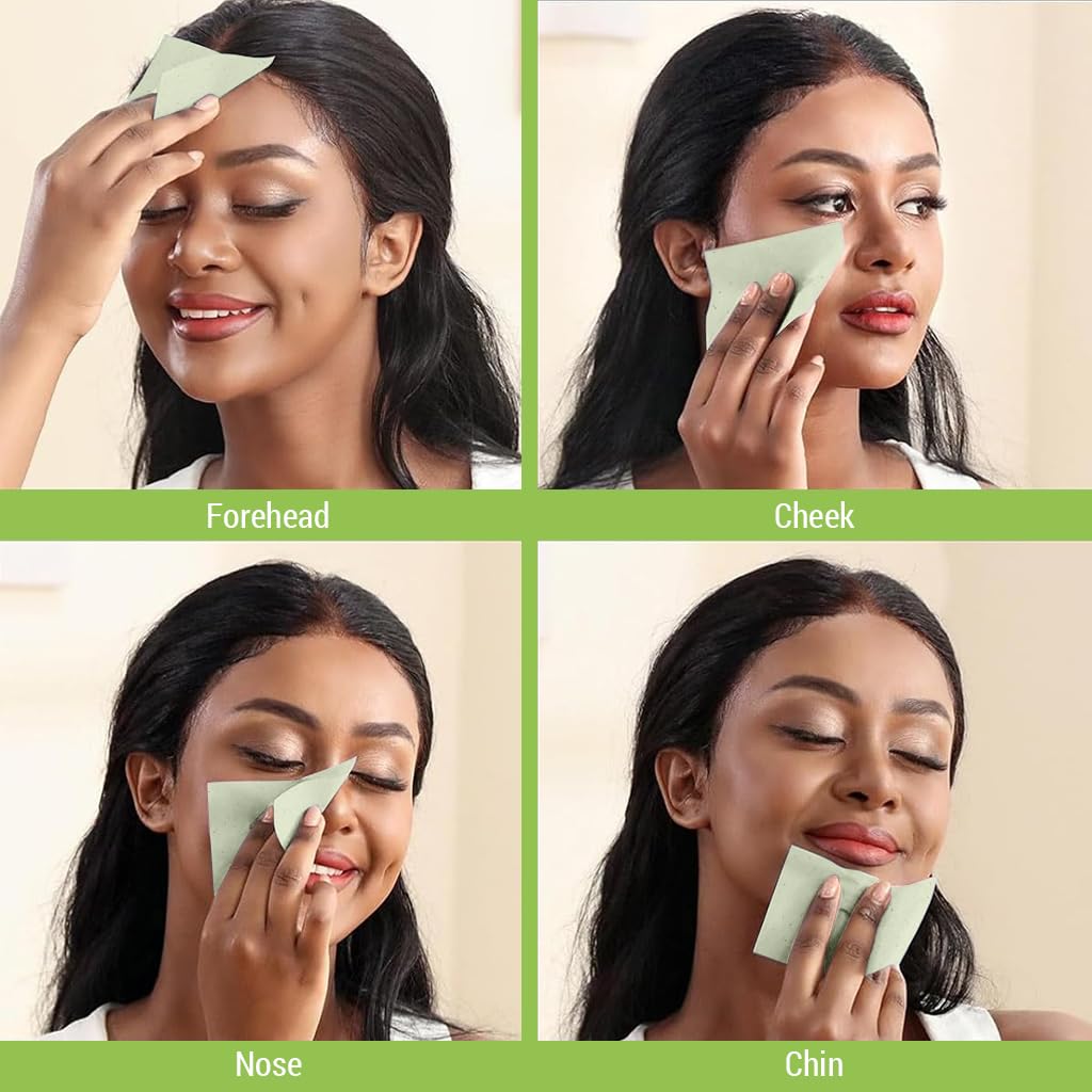 MAYCREATE 300Pcs Face Oil Blotting Paper Natural Green Tea Carbon Linen Oil-absorbing Sheets for Oily Skin, Portable Oil Absorbing Sheets for Men and Women