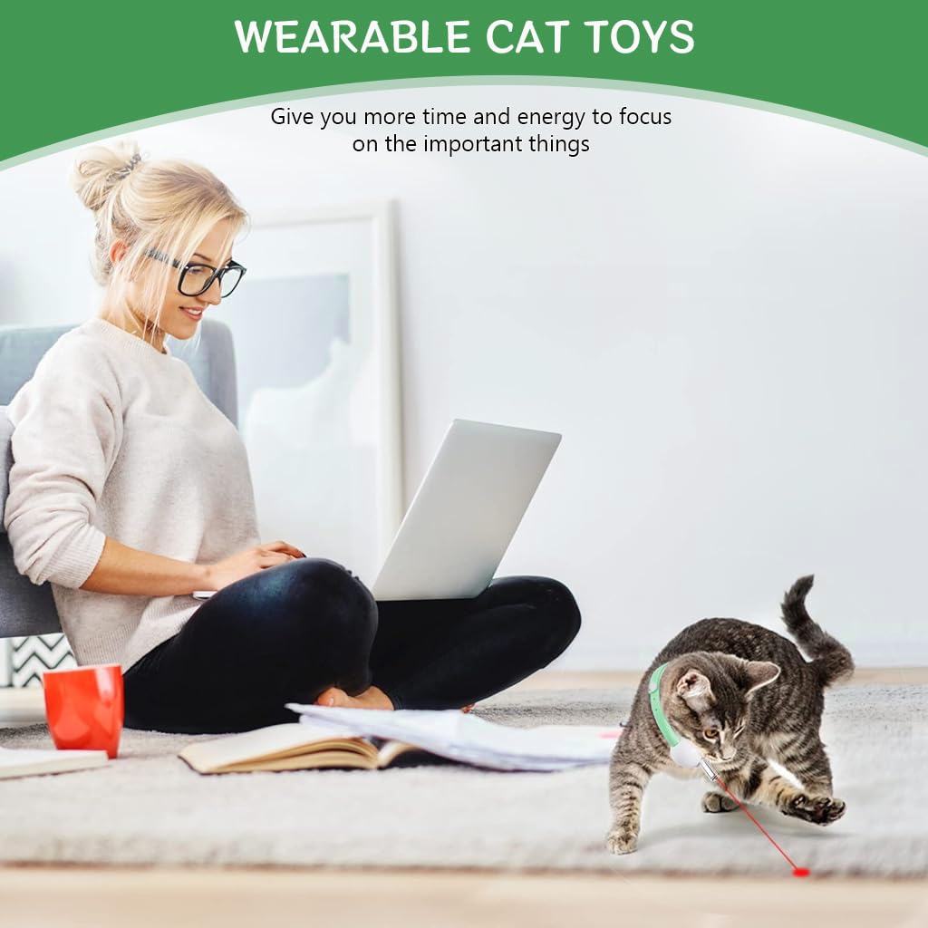 Qpets Cat Collar Laser Pointer, Silicone Fun Cat Collar LED Red Laser Pointer Toy, Cat Collar Laser Pointer USB Rechargeable Cat Collar Laser Pointer Toy
