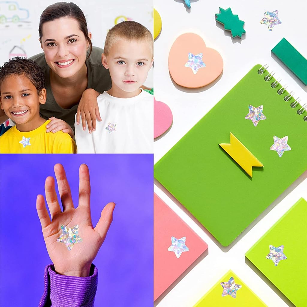 HASTHIP 500Pcs Holographic Glitter Star Stickers, 1 inch/2.5cm Self Adhesive Small Star Stickers for Reward Charts, Incentive Stickers Sparkly Star Stickers for Kids Teachers School Office