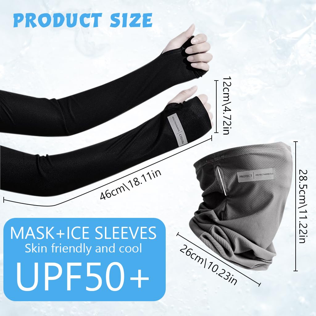 Proberos Summer Bandana Face Mask Cooling Arm Sleeves, UV Protection Neck Gaiter and Sleeves for Outdoor, Fishing Running Motorcycle, Headwear Scarf Face Coverings
