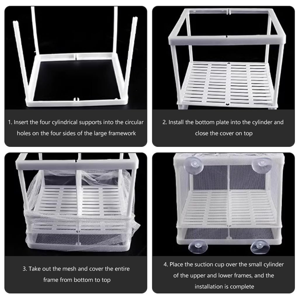 Qpets Small Aquarium Fish Tank, Fish Breeding Box Betta Fish Tank Nylon Mesh Fighter Isolation Box, Fish Fry Hatchery Box Fish Tank with Suction Cups & Isolation Panels (16x14x15CM)