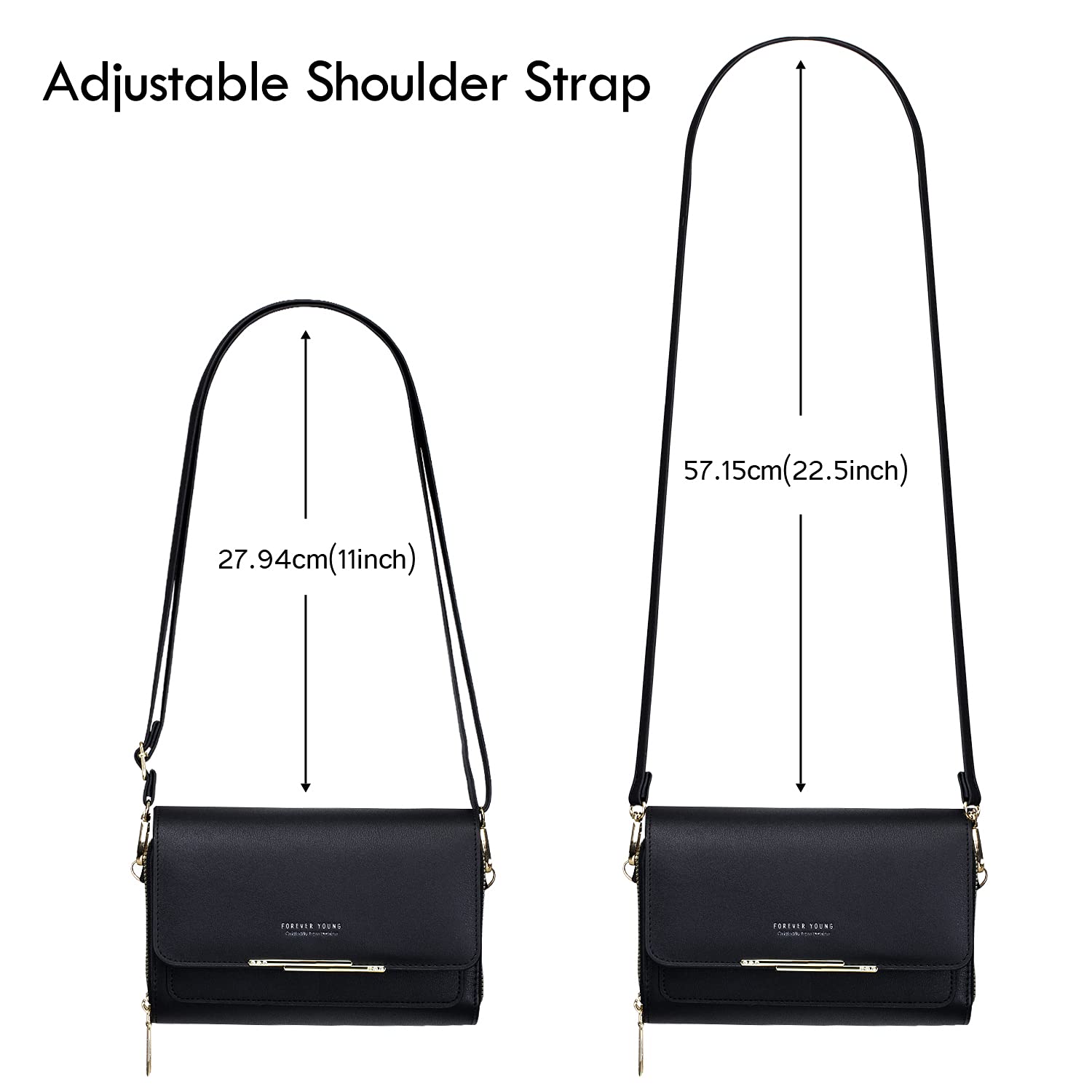 PALAY Crossbody Bag for Women Fashion Purse Bag Phone Sling Bag Black PU Crossbody Bag Shoulder Bag Small Double Layer Zipper Purse Bag Phone Bag
