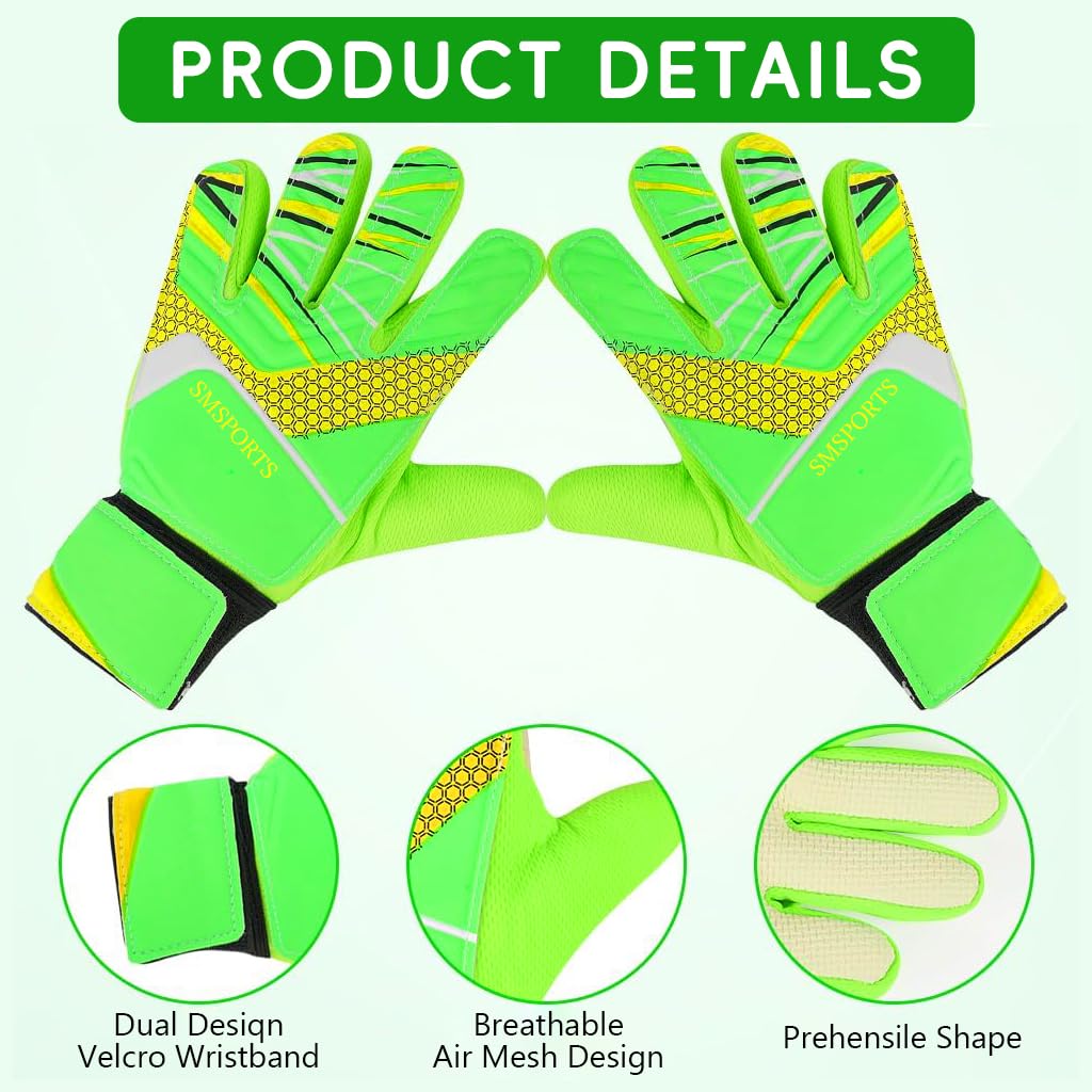 Proberos Football Goalkeeper Gloves for Kids Children Teen Anti-Slip Palm Football Goalkeeper Gloves Strong Grip Football Goalkeeper Gloves Wrist Protection Football Goalkeeper Gloves (Green)