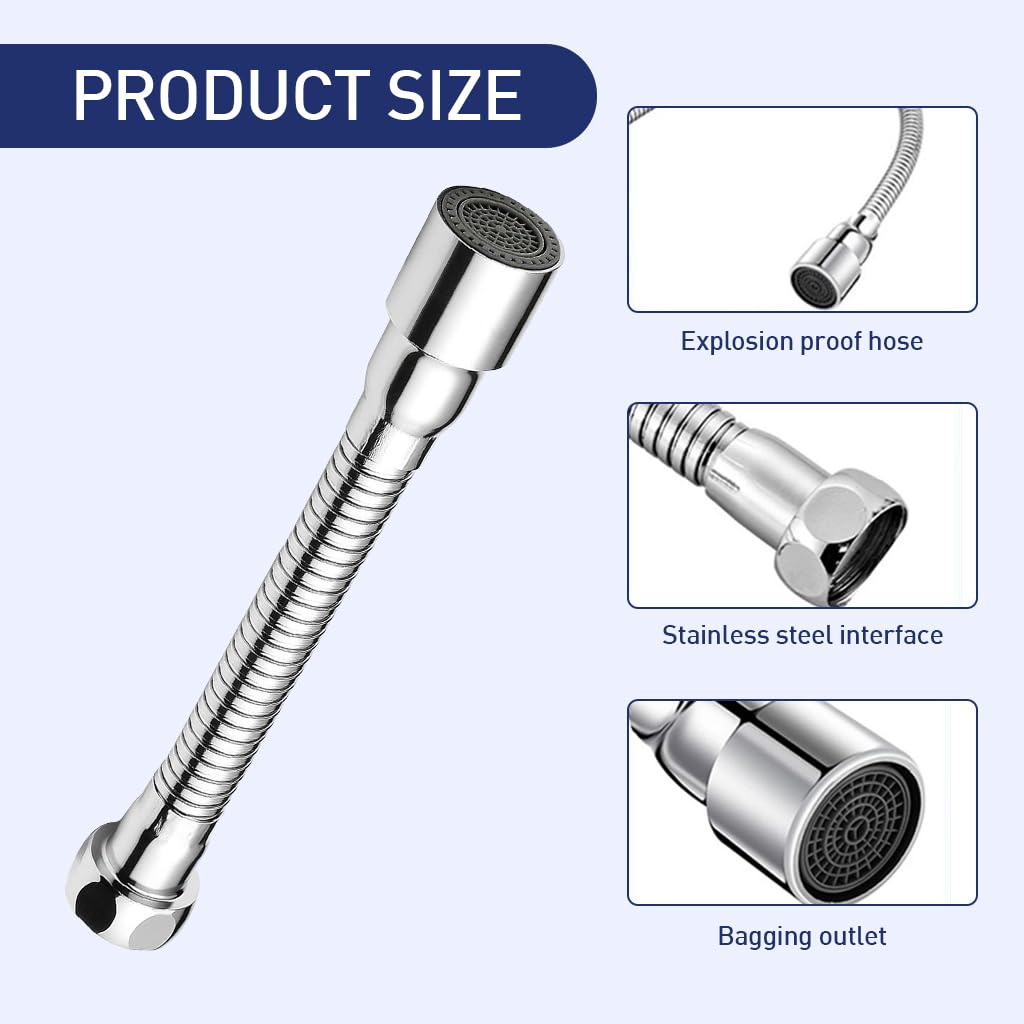 Supvox Faucet Extender 11.8 '' Stainless Steel Faucet Extender Flexible Angle Adjustment 360° Rotating Kitchen Sink Faucet Extender with Adapter Universal Faucet Extender for Kitchen Bathroom