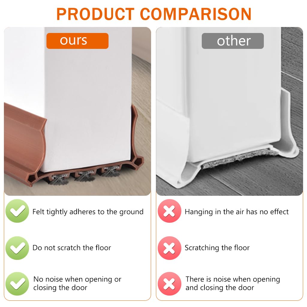 HASTHIP 2Pcs Door Bottom Sealing Strips Door Sweep 37.7 Inches Door Seal Rubber Gap Seals Triple Layer Door Sweep Brush Self-Adhesive Door Seal Weather Proof Noise Reduction Door Seal