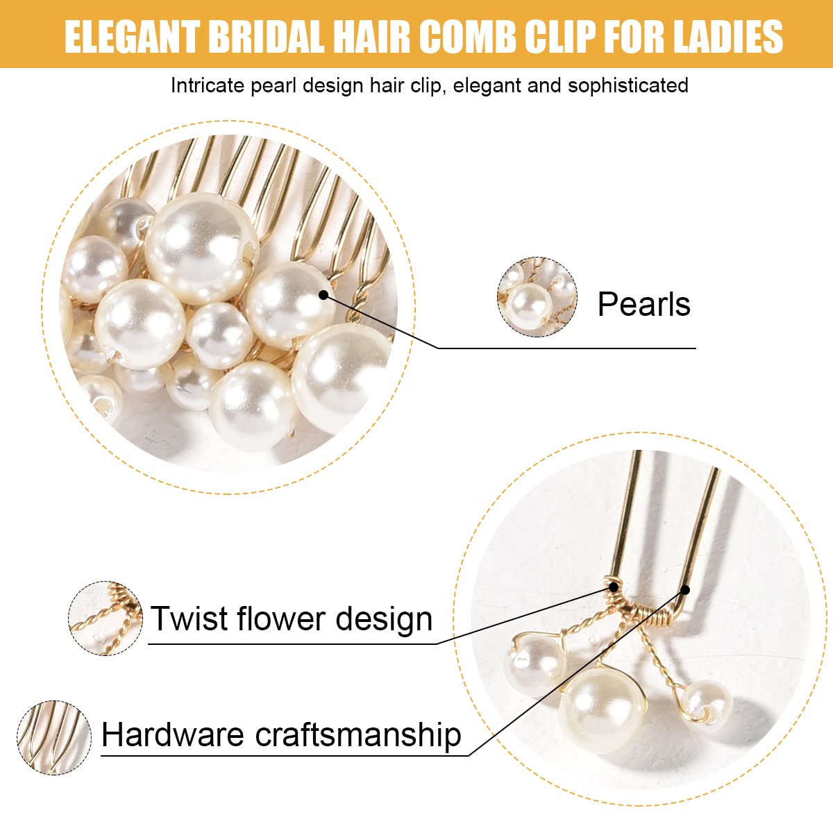 SANNIDHI 5Pcs Bridal Hair Accessories for Women Stylish Hair Comb Clips Hair Pins for Women Girls Wedding Bridesmaid Faux Pearl Hair Bun Pins Hair Jewellery