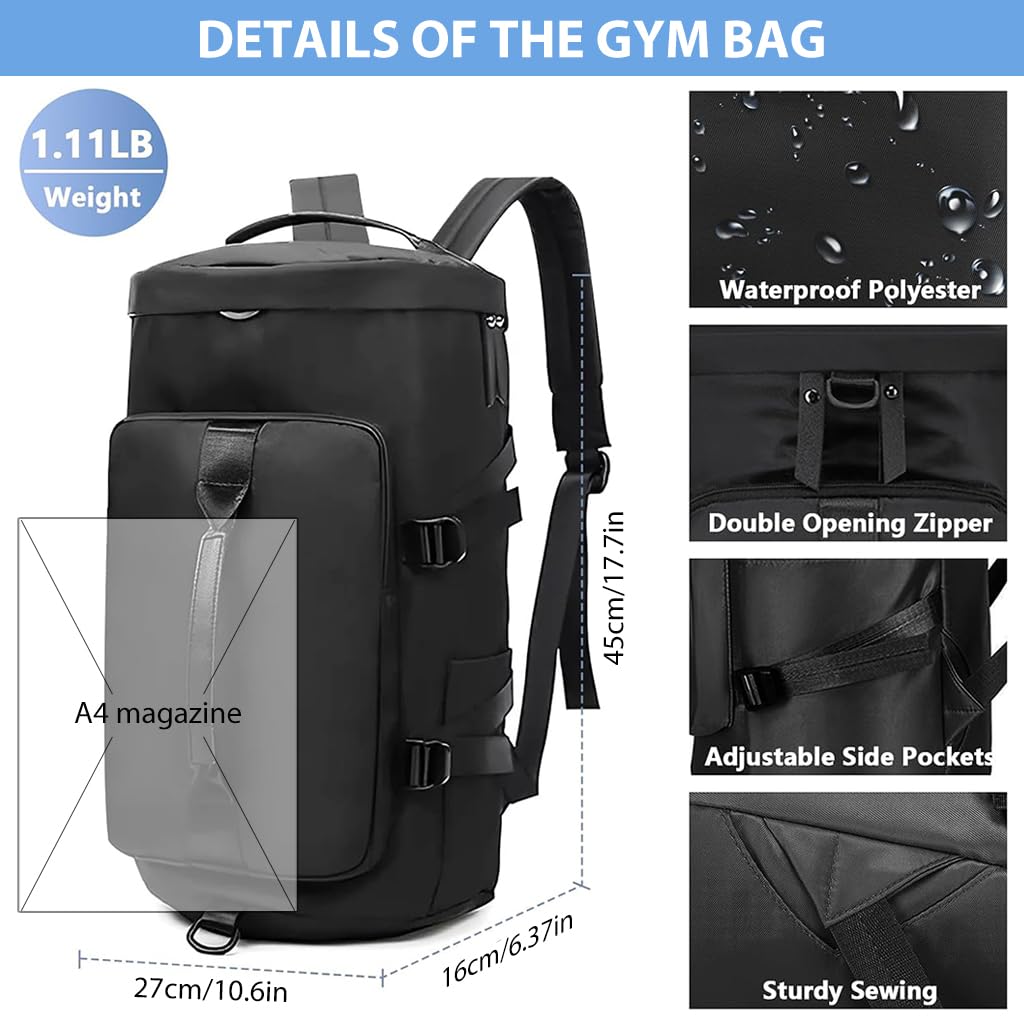 ZIBUYU Gym Bag Duffle Bag for men with Removable Shoulder Strap Travel Backpack Multipurpose Nylon Travel Bag Fitness Bag with Shoe Compartments Multi Compartments Backpack Bag for Travel