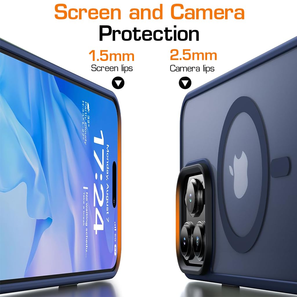 ZORBES Phone Case for iPhone 15 Pro Max Anti-Scratch Rubber Framed Phone Cover with Metal Button Cover, Compatible with MagSafe Full Protection Phone Case for iPhone 15 Pro Max 6.7