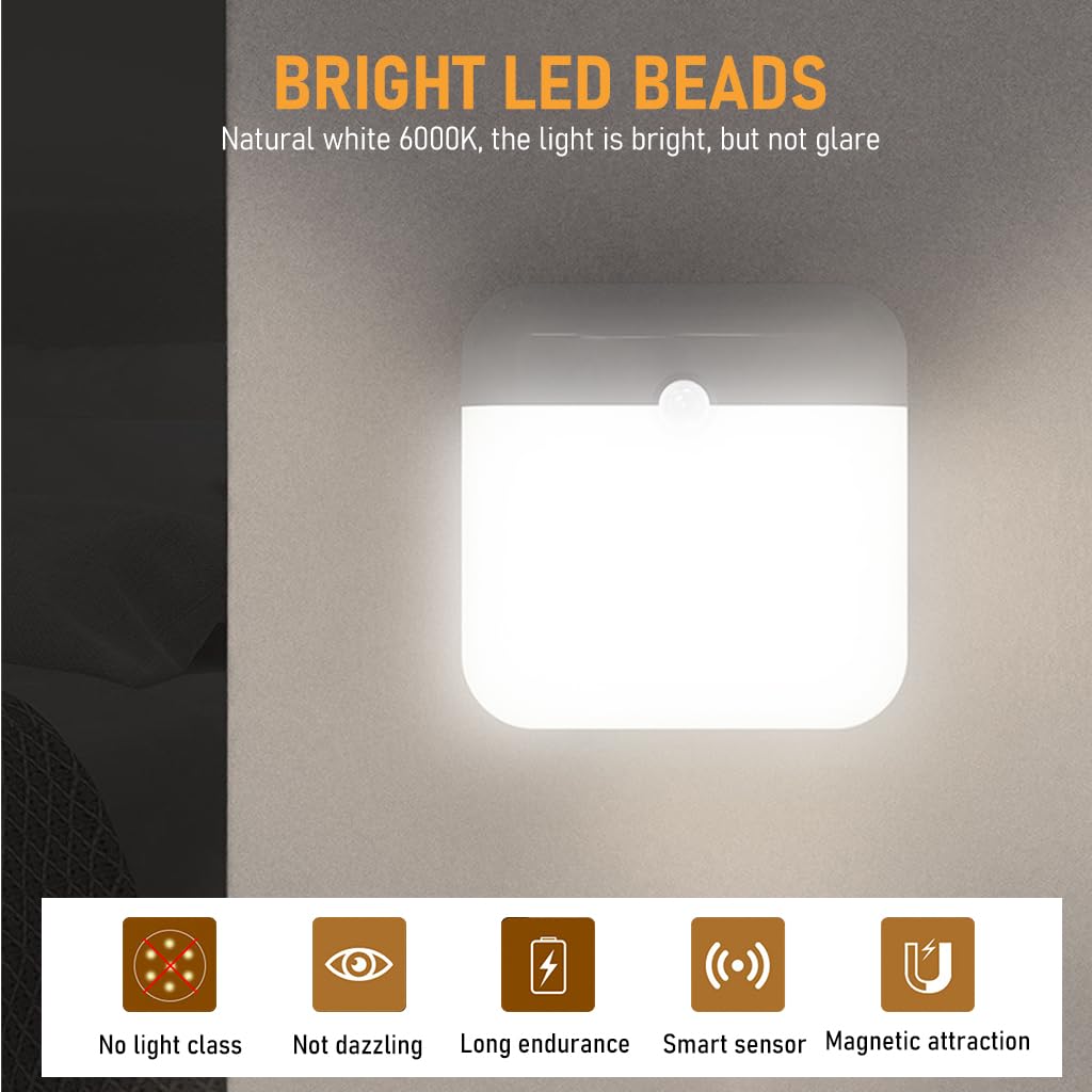 ELEPHANTBOAT Motion Sensor Light for Home Magnet Wall Mounted Cabinet Light with 2 Modes USB Rechargeable LED Night Light Under Cabinet Lights for Kitchen, Travel, Room, Office, Bedroom, Wardrobe
