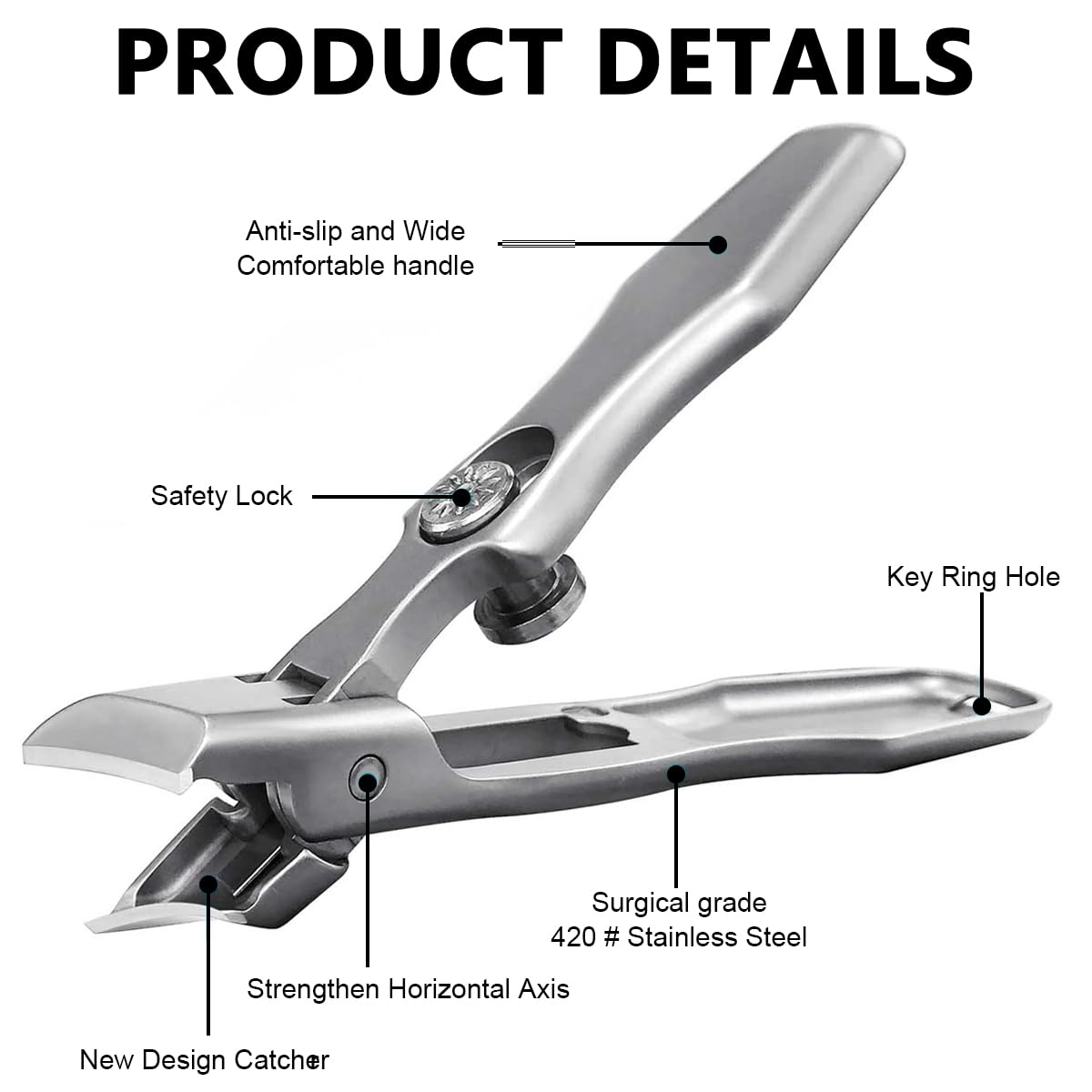 MAYCREATE Nail Cutter For Men Heavy Duty Stainless Steel Nail Clippers with Leather Cover Toenail Clippers Portable Angled Wide-Opening Sharp Jaws for Thick Nails, Professional Nail Trimmer