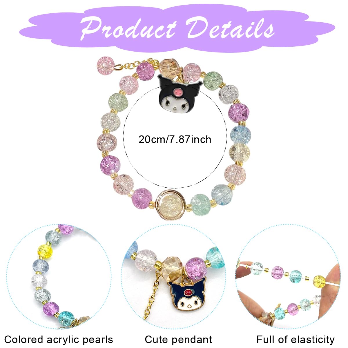 PATPAT Girls Kuromi Accessories Set Fashion Kuromi Wardrobe Accessories Gift Set of 10Pcs Kuromi Girls Headband Woven Rope Hair Tie Hair Clips Plush Hair Scrunchie Finger Rings