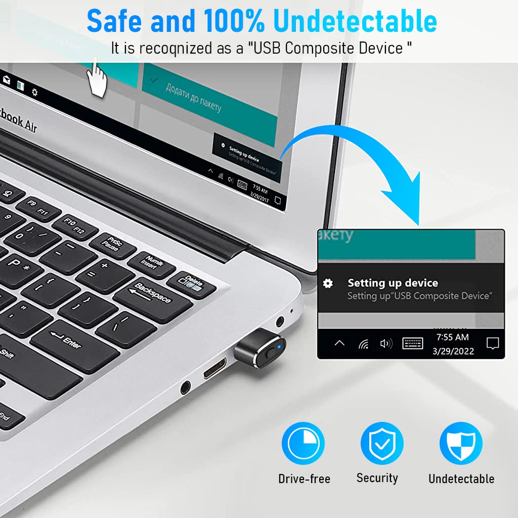 Verilux Mouse Jiggler Undetectable USB Mouse Mover with Switch Button, 3 Jiggle Modes and Multi-Track, Driver-Free, Simulate Mouse Movement, Keeps for Computer, Laptop Awake