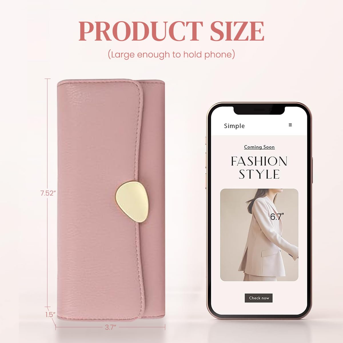 PALAY Women's PU Leather Long Wallet with Leaf Pendant Card Holders Phone Pocket Girls Zipper Purse