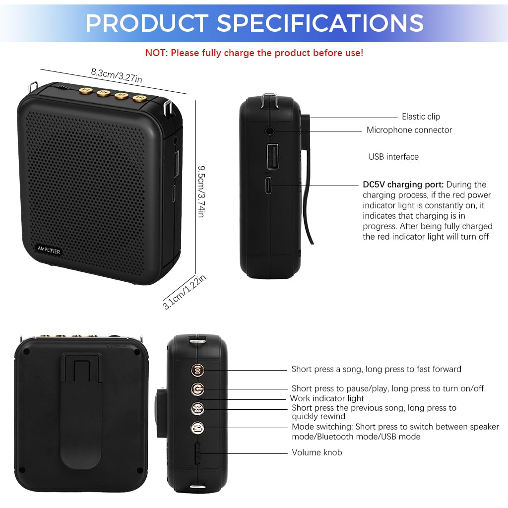 ZORBES 10W Mini Voice Amplifier Portable Rechargeable with Wired Microphone Headset & Waistband, Voice Amplifier for Teachers, Presentation, Tour Guides, Meeting, Coaches(Black)
