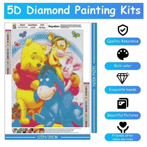 HASTHIP Diamond Painting Kit, 12x16inch Cartoon Winnie The Pooh Diamond Painting, 5D Diamond Painting Kit for Adults & Kids, Suitable for Home Leisure and Wall Decoration, Gift for Kids and Adults