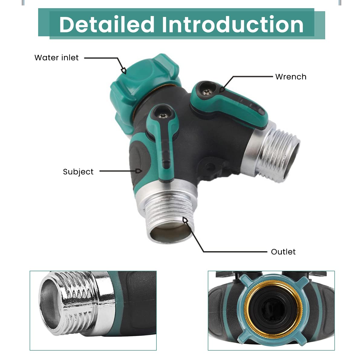 HASTHIP 2 Way Hose Splitter, Heavy Duty Garden Faucet Splitter, Hose Y Splitter with Separate Switch, Universal 3/4
