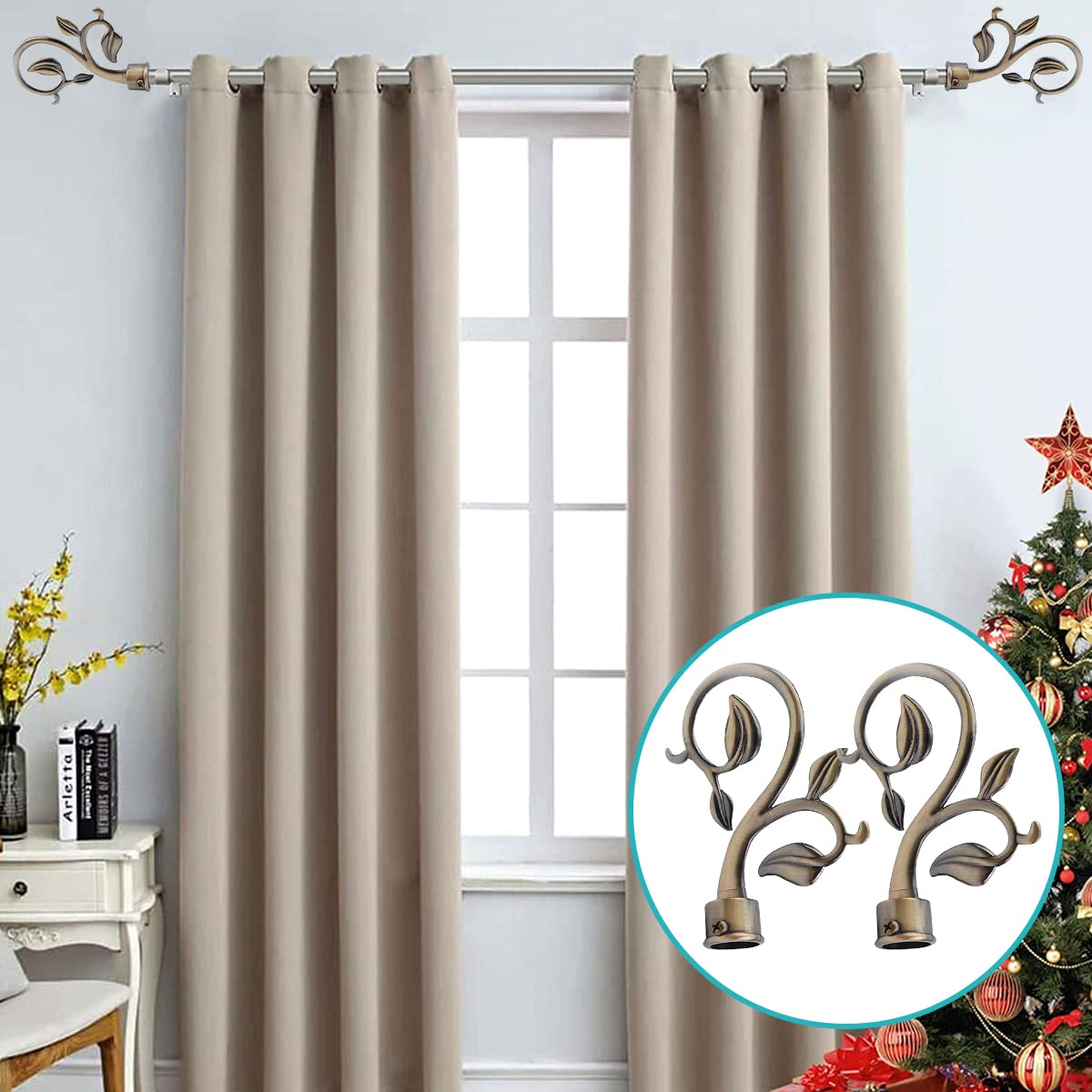 HASTHIP 4pcs Metals Decorative Curtain Drapery Rod/Pole Finials Ends for Dia.20-22.5mm Curtain Poles