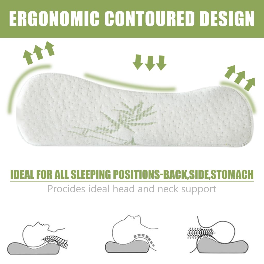 HASTHIP Sleeping Pillow Memory Foam Pillow Supportive Neck Contour Design Bamboo Fiber Memory Foam Pillow Gentle Supportive Sleeping Pillow