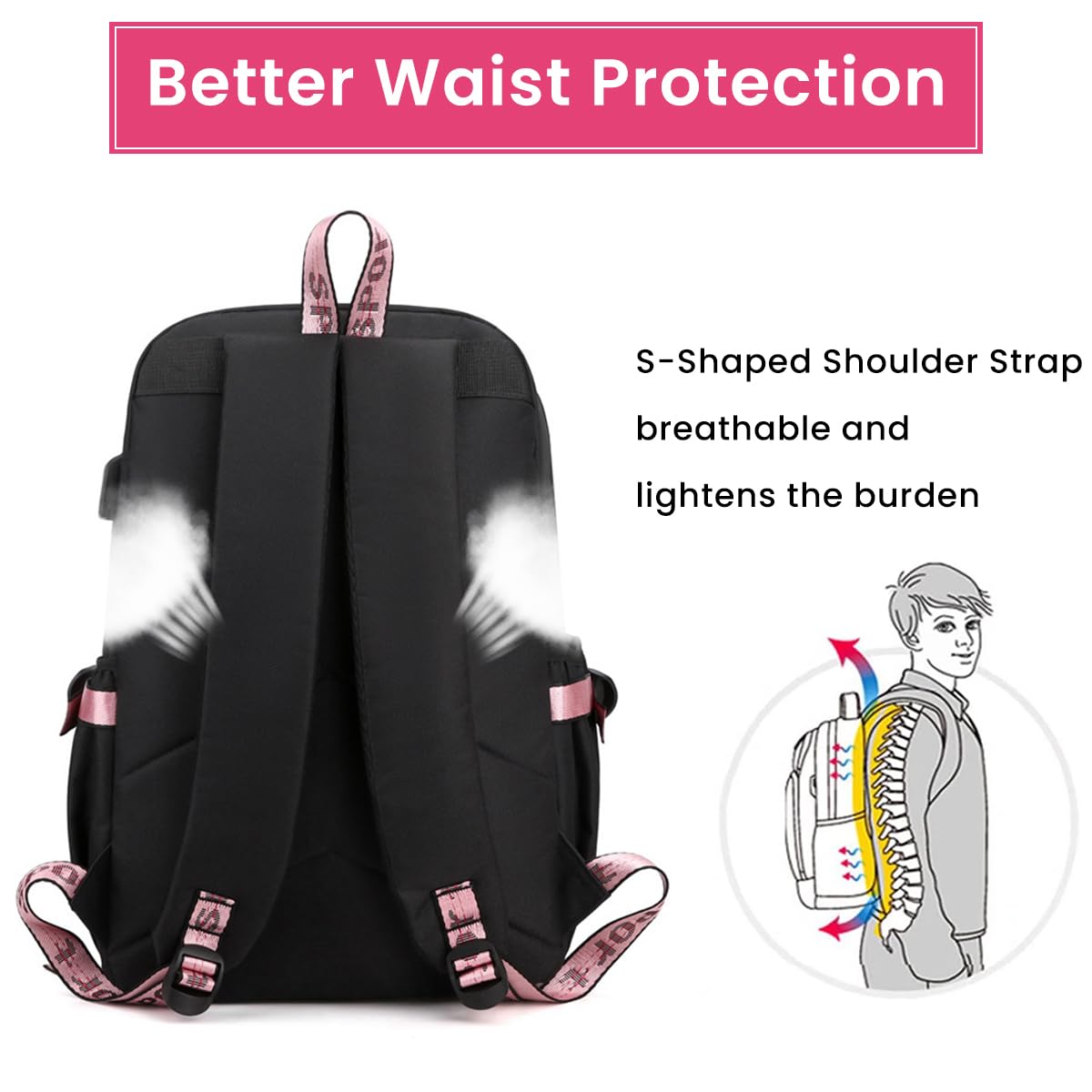 PALAY Hello Kitty Teen Girls Laptop Backpack, Travel School Bag with USB Charging Port and Headphone Jack, Girls Large Backpack 14 Inches Laptop Bag Cartoon Backpack School Gift for Kids (Pink)