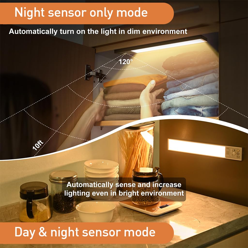 ELEPHANTBOAT Under Cabinet Lights - 2500mAh LED Lights Motion Sensor Light Indoor, Under Cabinet Lighting 12 Inch 6000K 111 LED Wireless USB Rechargeable