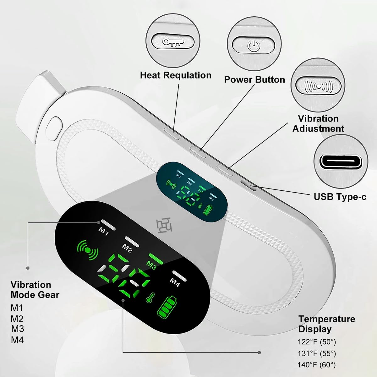 HANNEA Electric Cordless Heating Pad For Period Pain|Cramp Relief, Back Pain In Period|Belly Warmer Heating Pad With 3 Heat Levels 4 Vibration Modes|Caring Gift Heating Pad Belt For Women