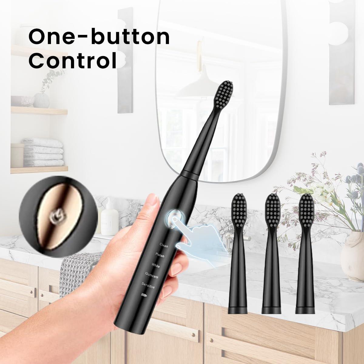 HANNEA USB Electric Toothbrush Ultra-sonic Electric Toothbrush with 4 Replacement Bristles Brush Heads, USB Rechargeable Toothbrush with 5 Modes, IPX7 Waterproof Electric Toothbrush