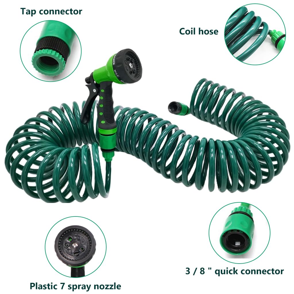 HASTHIP 50ft/15m Garden Hose Pipe with 7 Function Sprayer Gun, Expandable EVA Lightweight Anti-Kink Flexible Water Hose with 3/8'' Quick Connector & Sprinkler for Home Garden Car Washing Pet Bathing