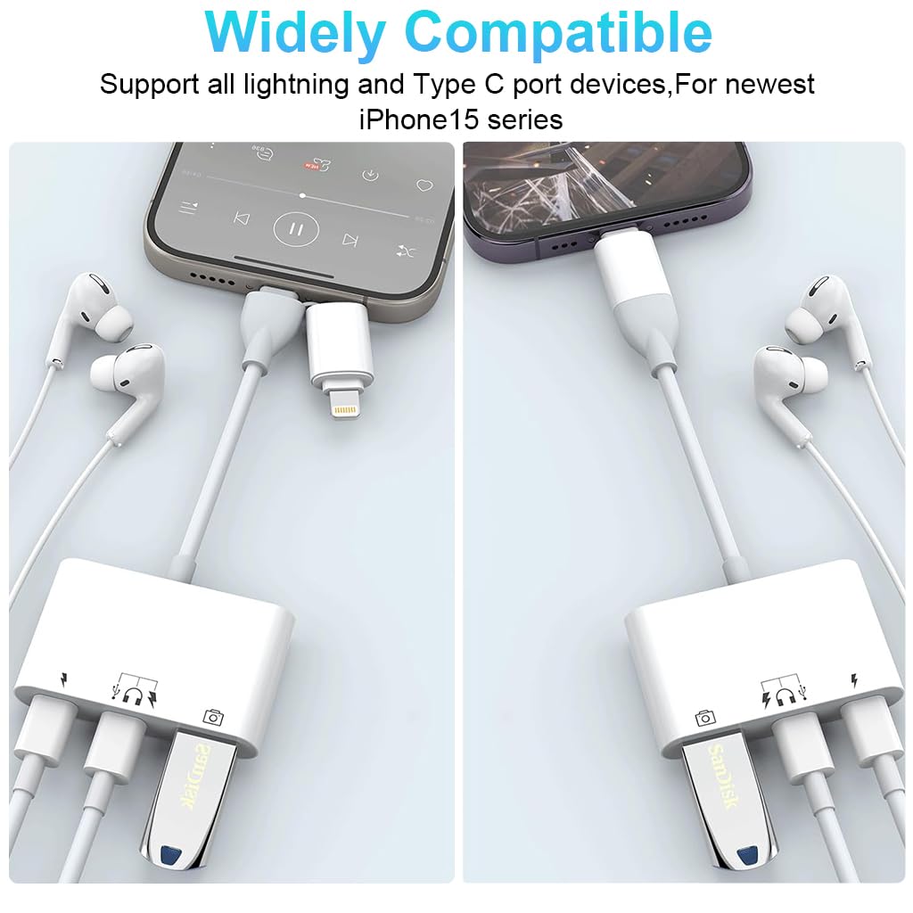 ZORBES USB Hub for iPhone 5 in 1 USB 3.0 Hub USB C Hub with Light-ning Converter USB C Hub USB C to USB C Light-ning to USB C Multifunction Card Reader Support PD60W Fast Charging