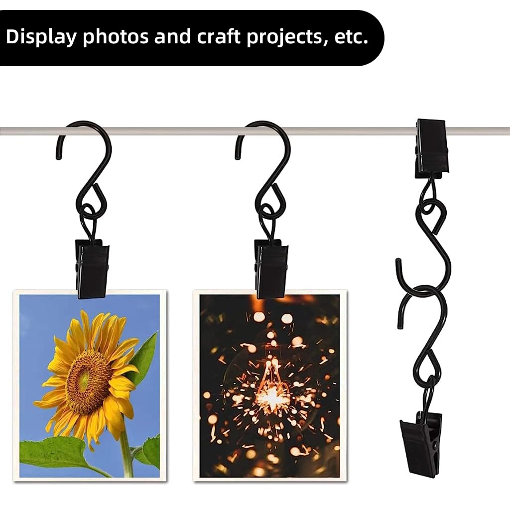 HASTHIP 20pcs S Hooks Curtain Clips, 2.4in Curtain Clips with Hooks for Hanging Party String Lights, Home and Garden Courtyards Decoration, Arts and Craft Display