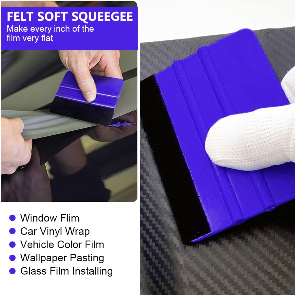 STHIRA Car Window Film Tint Tool Kit, Vinyl Wraps Application and Removal Tool Kit with 2 Pairs Gloves, Felt Squeegee, Scraper, Edge Trimmer, and Retractable Cutter for Car Wrap, Window Tint, Decal